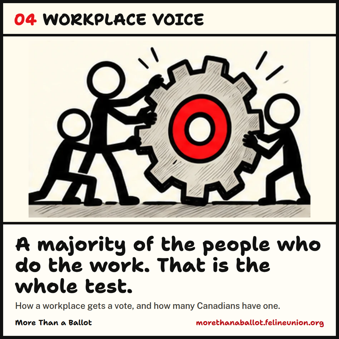 A majority of the people who do the work. That is the whole test. How a workplace gets a vote, and how many Canadians have one.